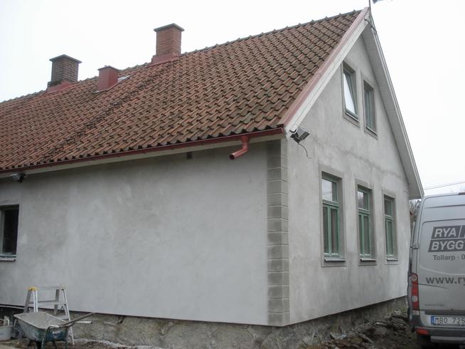 Färdigputsad fasad.
